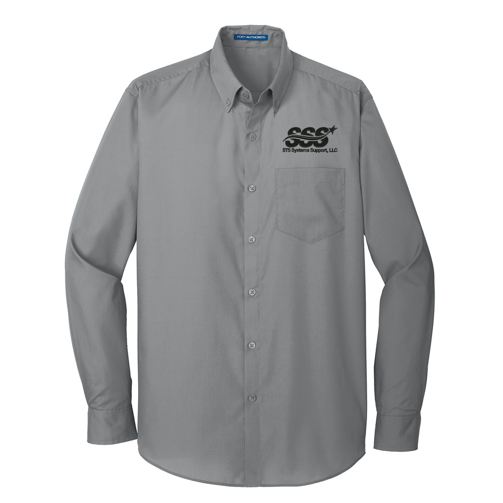 STS Systems Support Port Authority Long Sleeve Carefree Poplin Shirt Men-Gusty Grey
