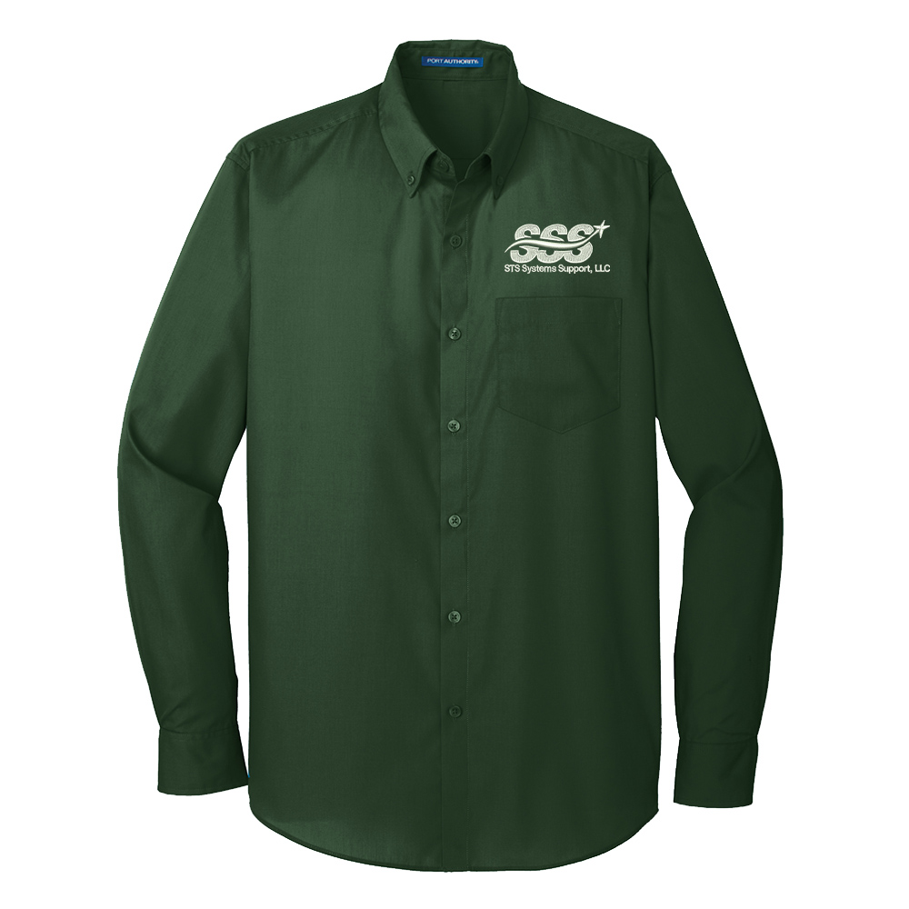 STS Systems Support Port Authority Long Sleeve Carefree Poplin Shirt Men-Deep Forest Green