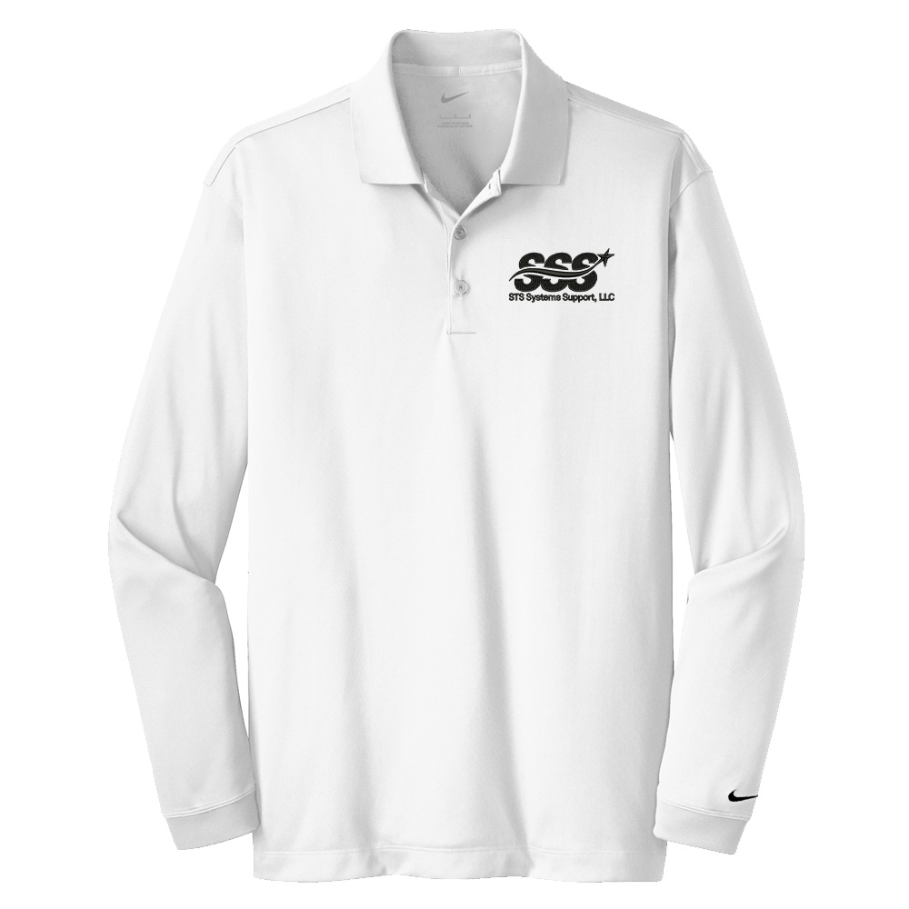 STS Systems Support Men Nike Golf Long Sleeve Dri-Fit Stretch Tech Polo-White
