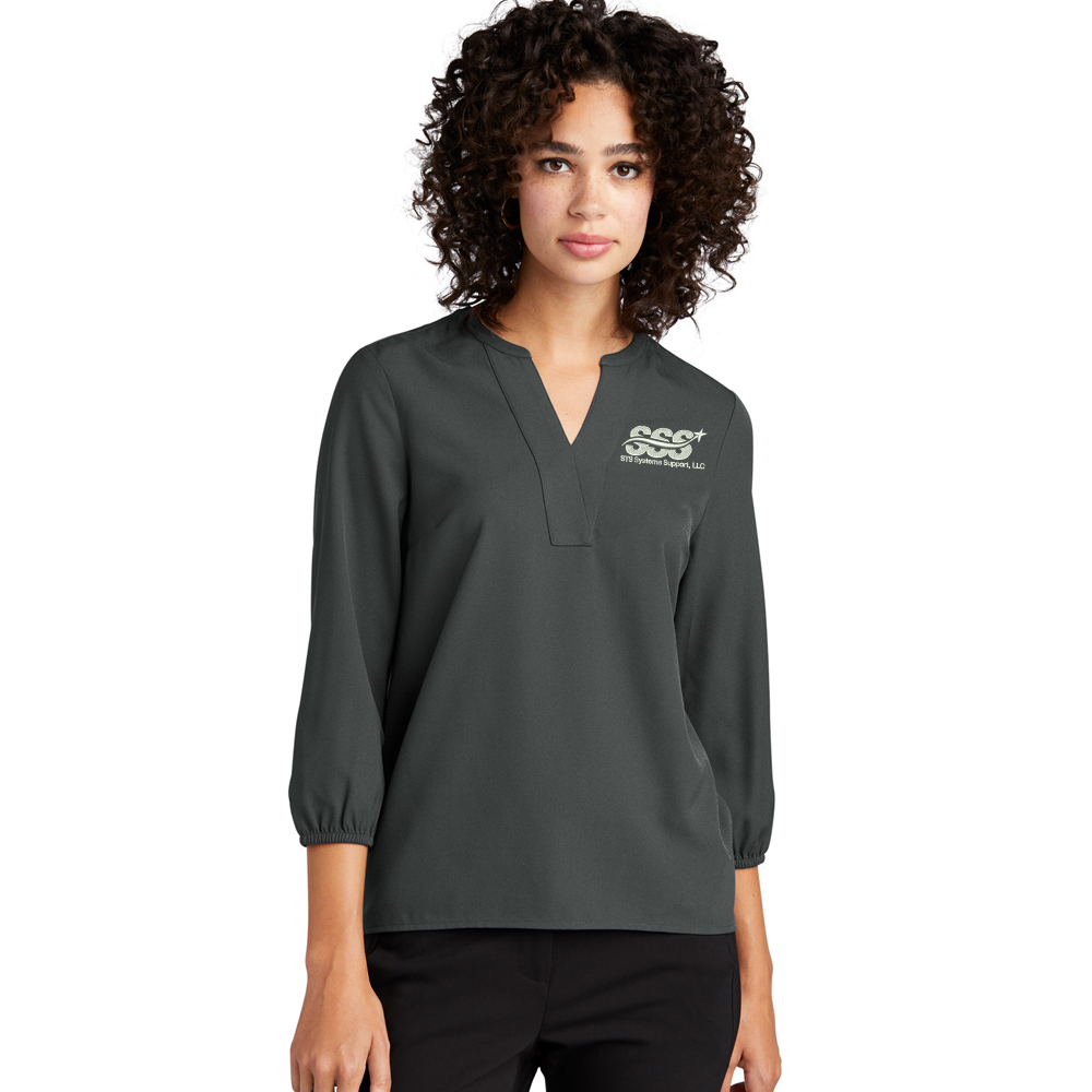 STS Systems Support Mercer Mettle Women's Stretch Crepe 3/4-Sleeve Blouse-Anchor Grey