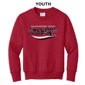 DW Swim Youth Fleece Crewneck Sweatshirt-Red