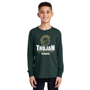 Trojan Baseball Club Youth Cotton Long Sleeve Tee-Dark Green