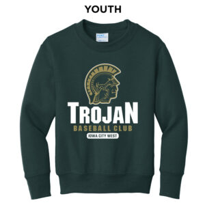 Trojan Baseball Club Youth Fleece Crewneck Sweatshirt-Dark Green