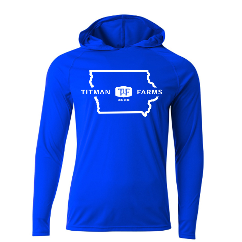 Titman Farms Men Cooling performance long sleeve hooded Tee-Royal