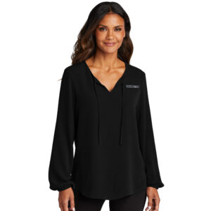 UD Theological Port Authority Ladies Textured Crepe Blouse-Black
