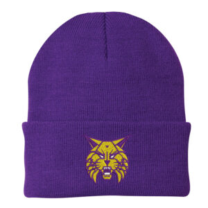Webster City Lynx Knit Beanie Knit Cap with cuff-Purple