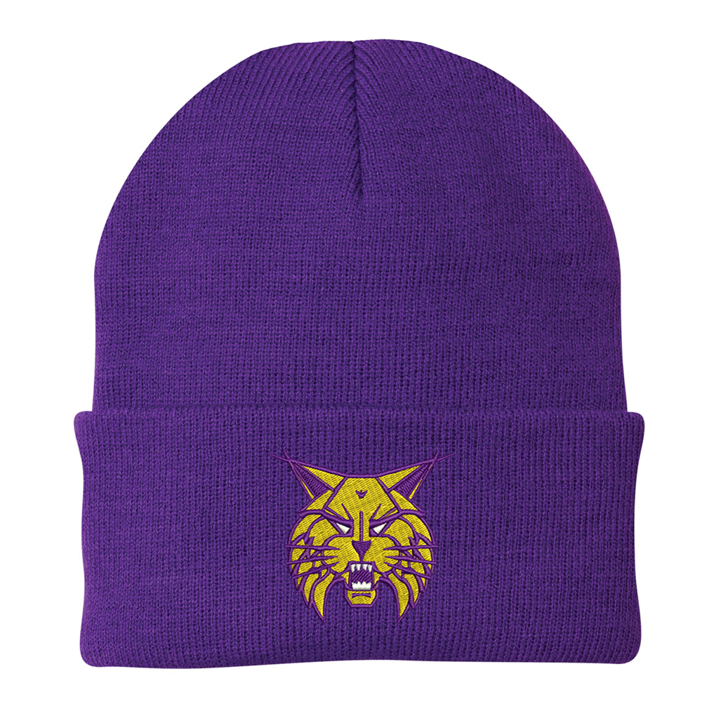 Webster City Lynx Knit Beanie Knit Cap with cuff-Purple