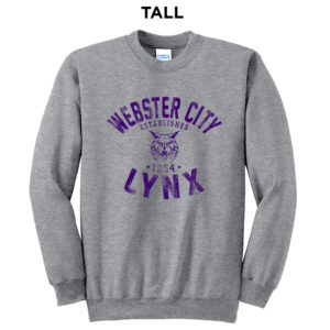 Webster City Lynx Tall Fleece Crewneck Sweatshirt-Athletic Heather