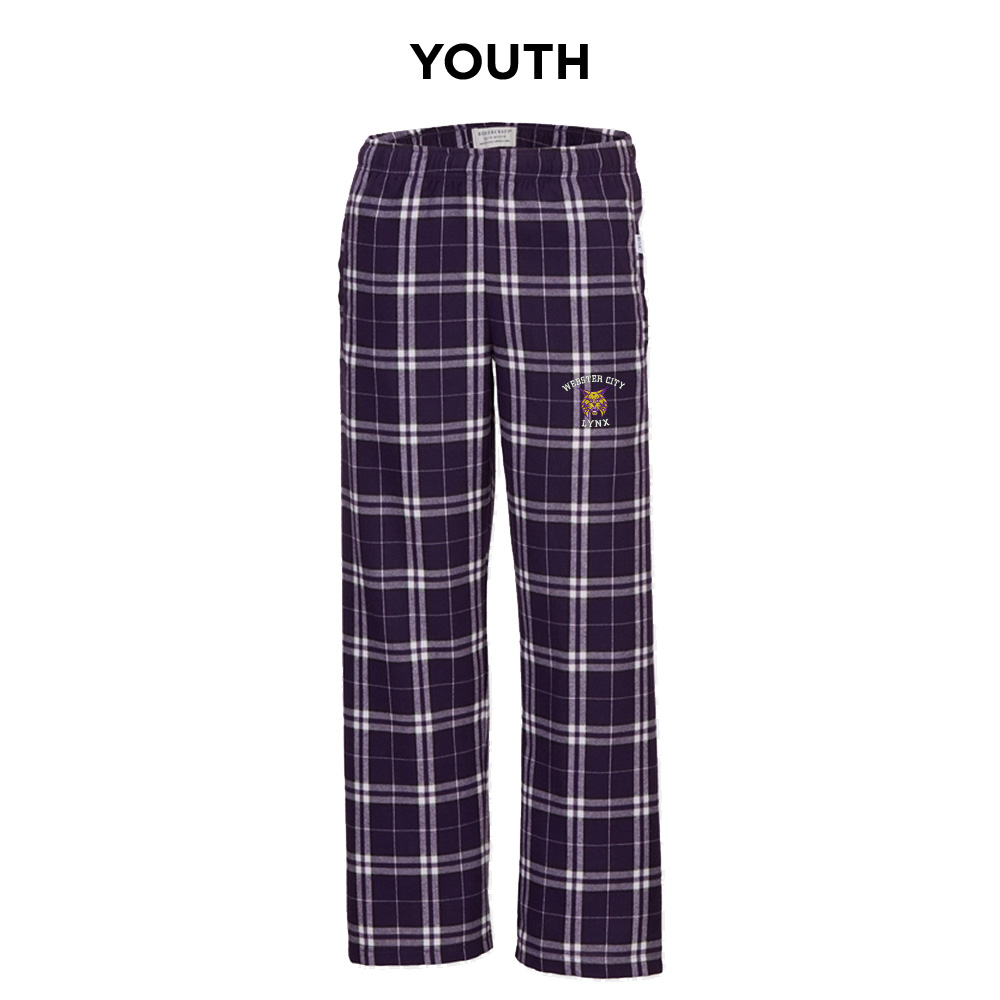 Webster City Lynx Boxercraft Youth Flannel Pants-Purple/White Plaid