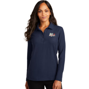 Air Control Port Authority Ladies Silk Touch Long Sleeve Polo-navy