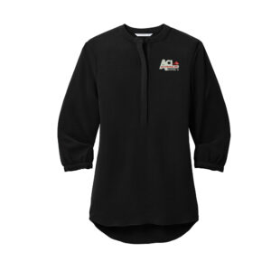 Air Control Port Authority Ladies 3/4-Sleeve Textured Crepe Tunic-Black