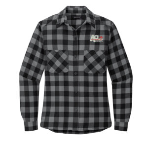 Air Control Port Authority Ladies Plaid Flannel Shirt-Grey Black Buffalo Checks