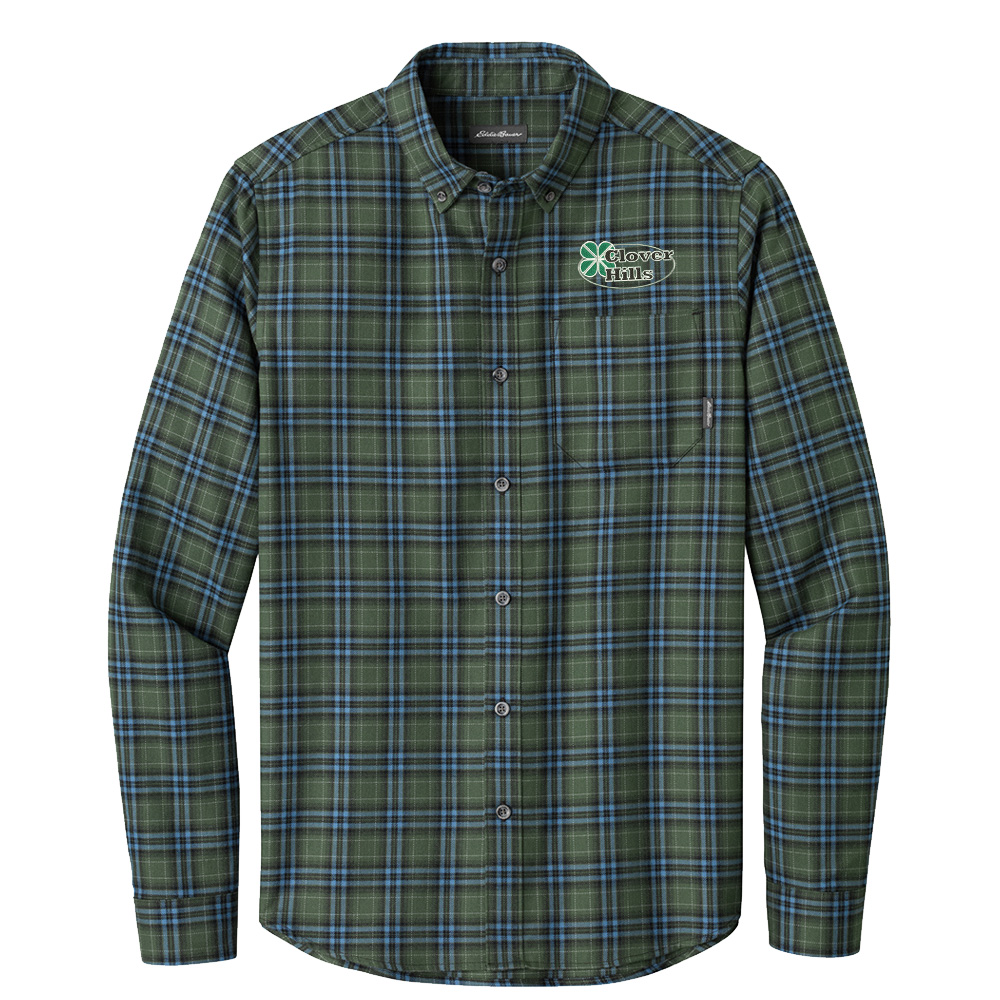 Clover Hills Eddie Bauer men Long Sleeve Favorite Flannel Plaid Shirt-Soft Olive Plaid