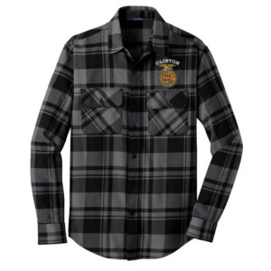 Clinton FFA Port Authority Plaid Flannel Shirt Men-Grey Black