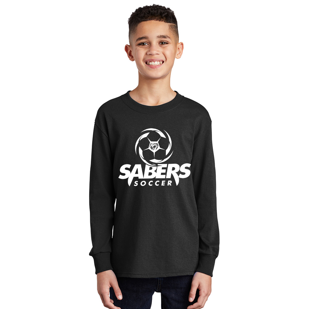 CD Boys Soccer Youth Cotton Long Sleeve Tee-Black