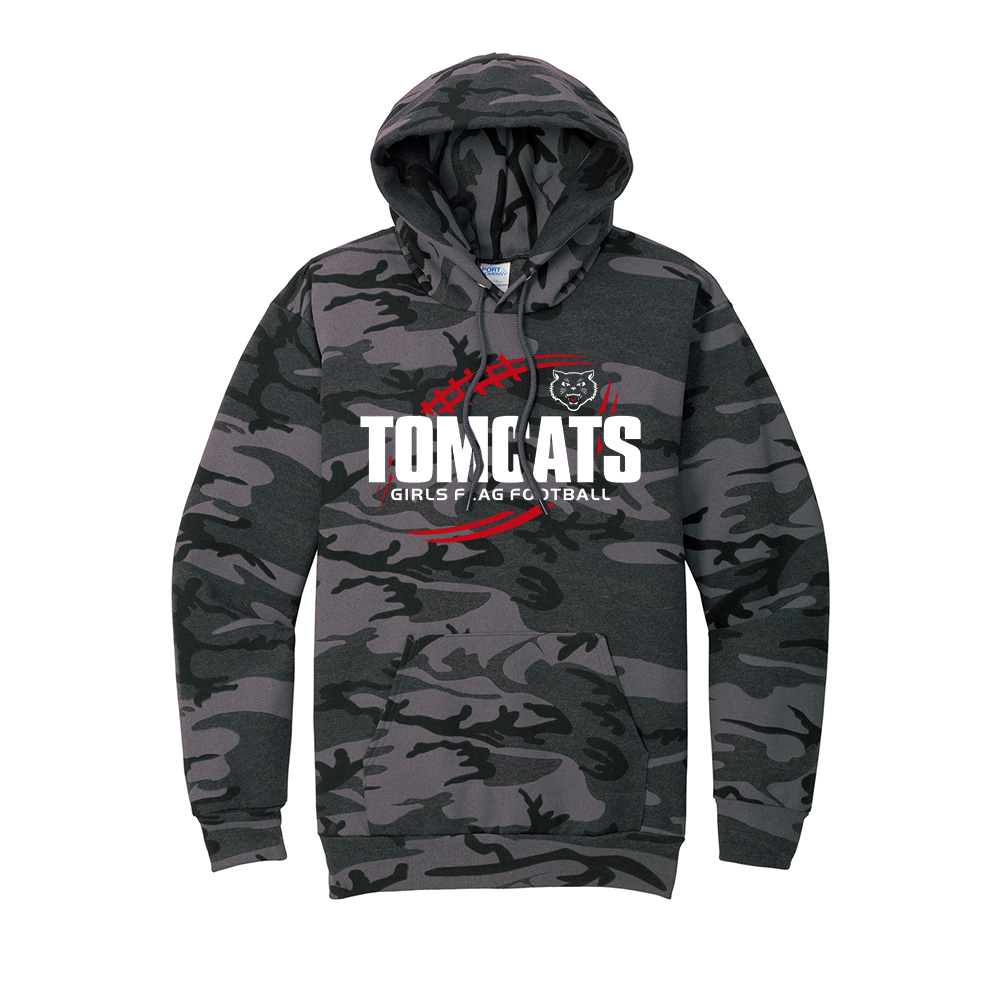 EA Girls Flag Football Unisex Core Fleece Camo Pullover Hooded Sweatshirt-Black Heather Camo