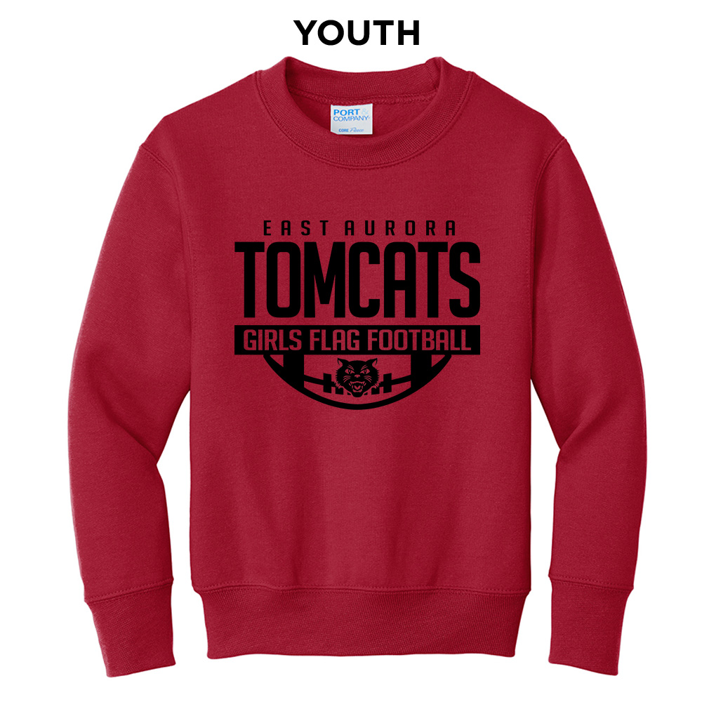 EA Girls Flag Football Youth Fleece Crewneck Sweatshirt-Red