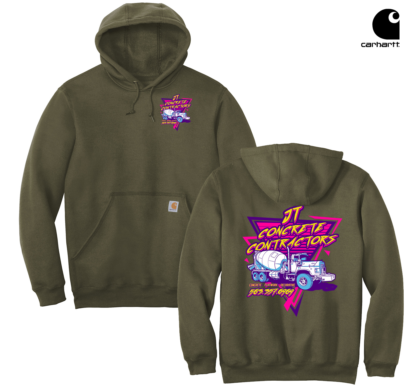 JT Concrete Contractors Carhartt Men Midweight Hooded Sweatshirt-Moss