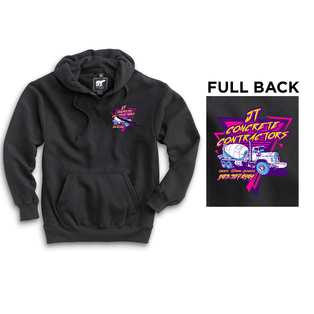 JT Concrete Contractors White Bear Adult Premium Heavyweight Pocket Hooded Sweatshirt with Zipper-Black