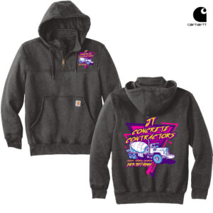 JT Concrete Contractors Carhartt Men Rain Defender Paxton Heavyweight Hooded Zip Mock Sweatshirt-Carbon Heather