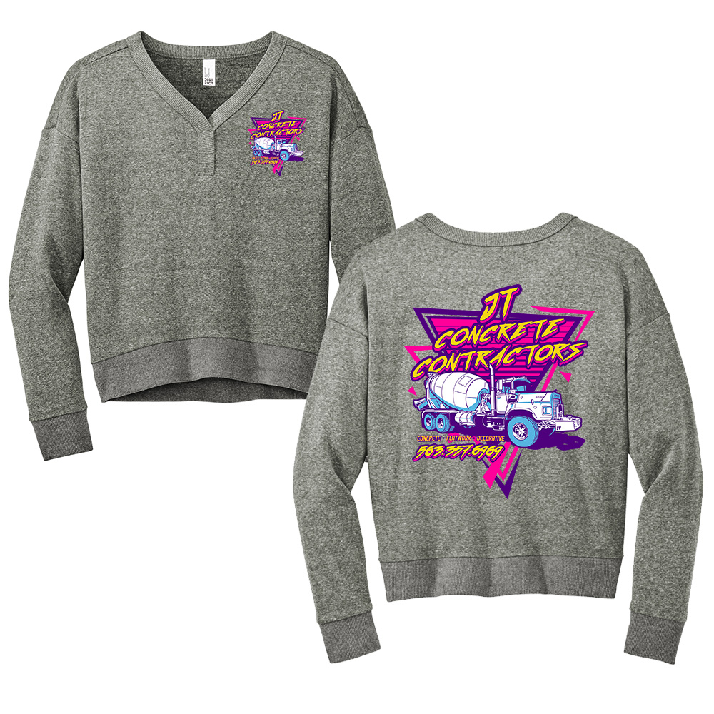 JT Concrete Contractors District Women’s Perfect Tri Fleece V-Neck Sweatshirt CROP-Heathered Charcoal