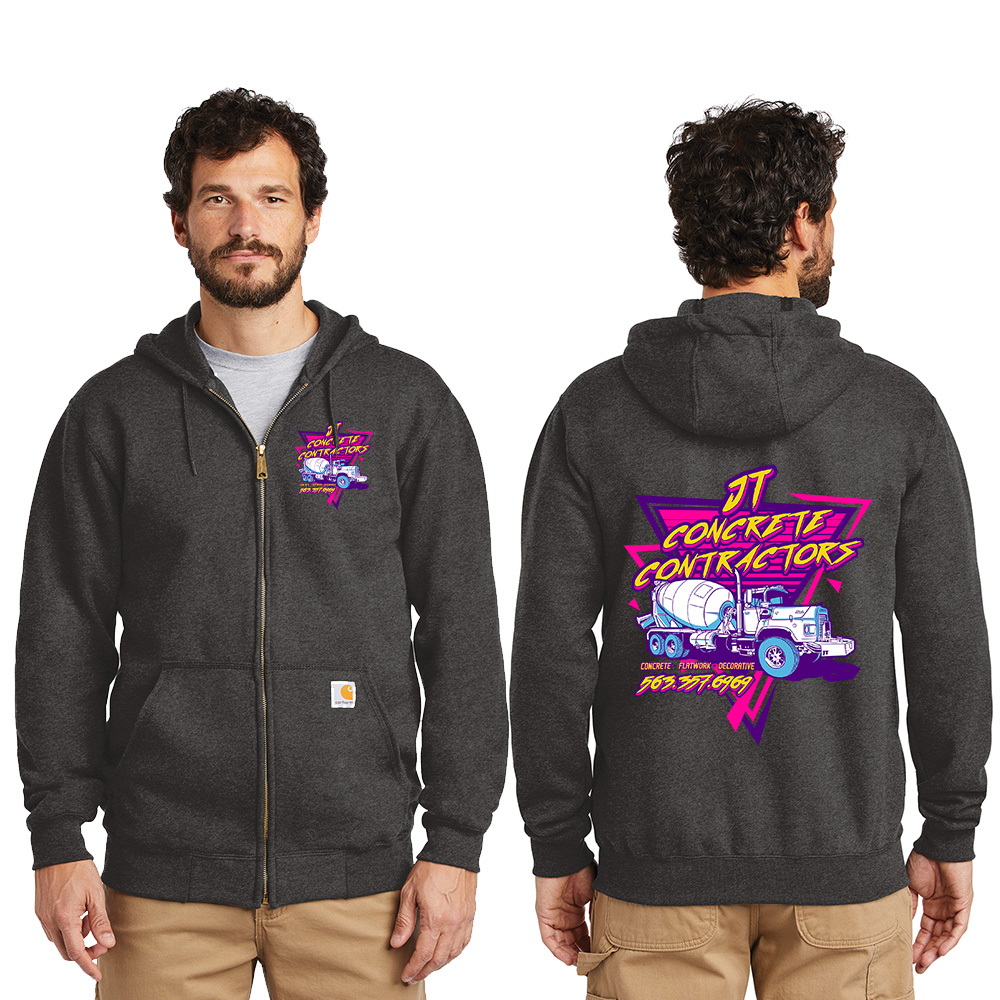 JT Concrete Contractors Carhartt Men Midweight Hooded Zip-Front Sweatshirt-Carbon Heather