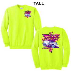 JT Concrete Contractors Tall Fleece Crewneck Sweatshirt-Safety Green