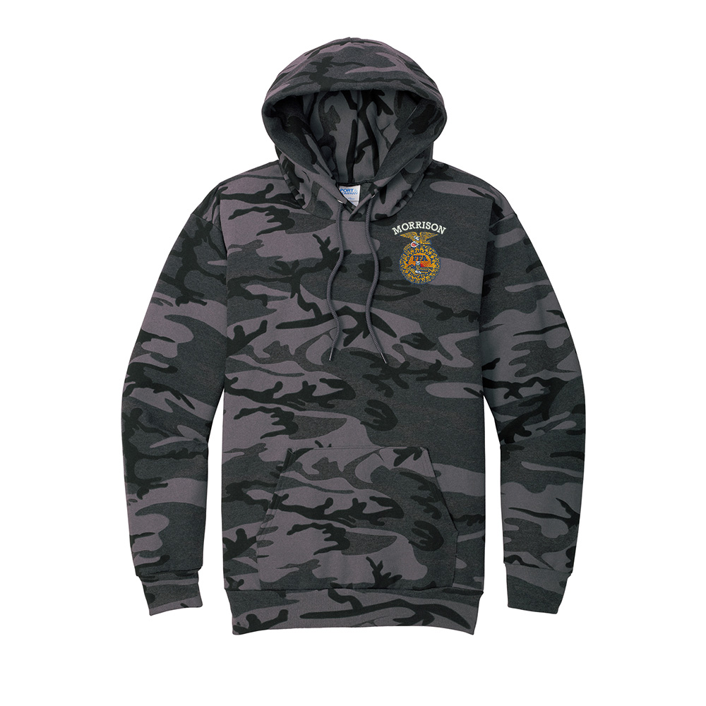 Morrison FFA Unisex Core Fleece Camo Pullover Hooded Sweatshirt-Black Heather