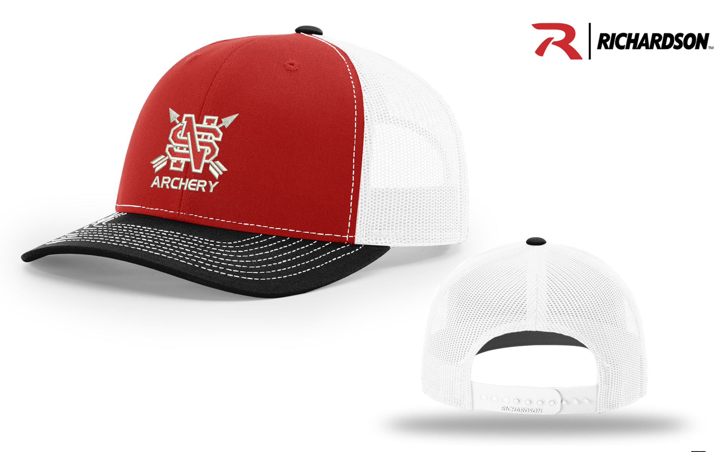 NS Lancer Archery Richardson Pro Crown Mesh Back Adjustable Tri Color-Red/White/Black