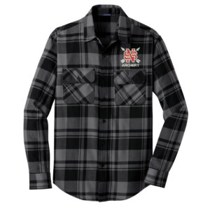 NS Lancer Archery Port Authority Plaid Flannel Shirt Men-Grey/Black