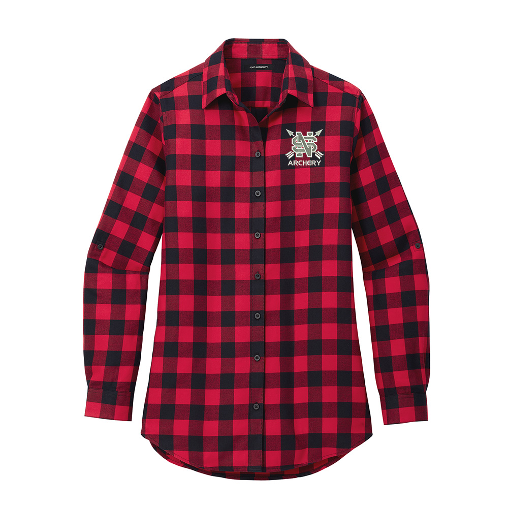 NS Lancer Archery Port Authority Plaid Flannel Shirt Ladies-Red/Black Buffalo Check