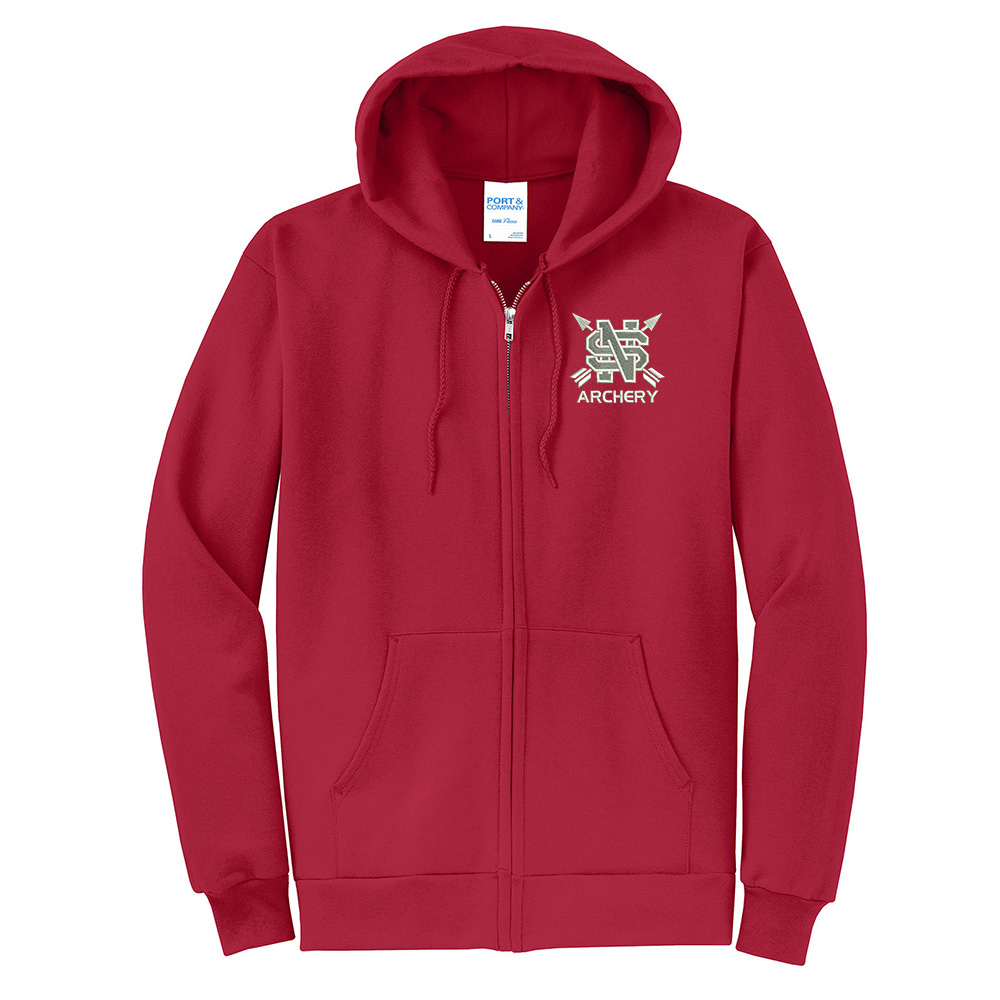 NS Lancer Archery Unisex Core Fleece Full Zip Hooded Sweatshirt-Red