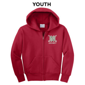 NS Lancer Archery Youth core fleece full zip hooded sweatshirt-Red