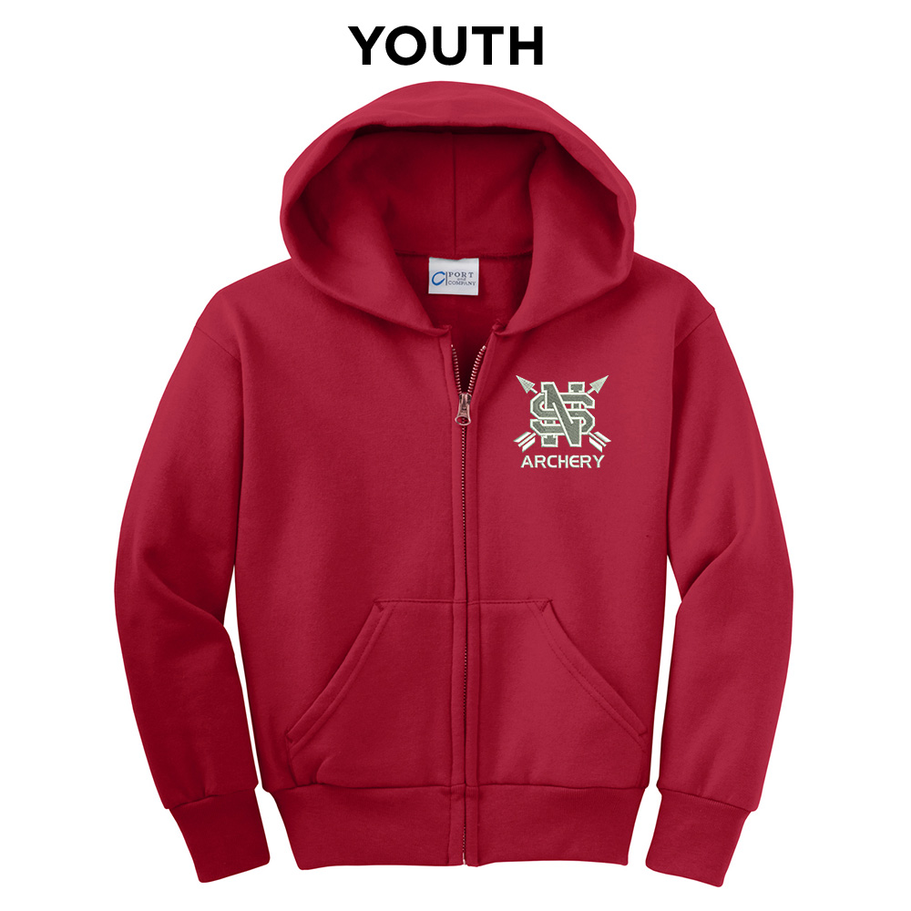 NS Lancer Archery Youth core fleece full zip hooded sweatshirt-Red