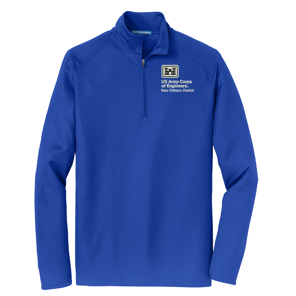 US Army Engineers New Orleans Port Authority Mens Pinpoint Mesh 1/2 Zip Pullover-True Royal