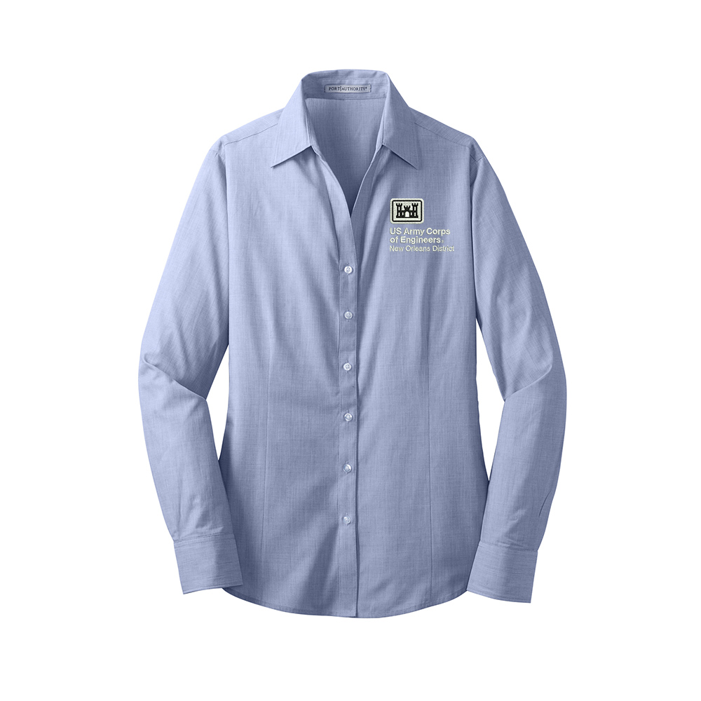 US Army Engineers New Orleans Port Authority Ladies Crosshatch Easy Care Shirt-Chambray Blue