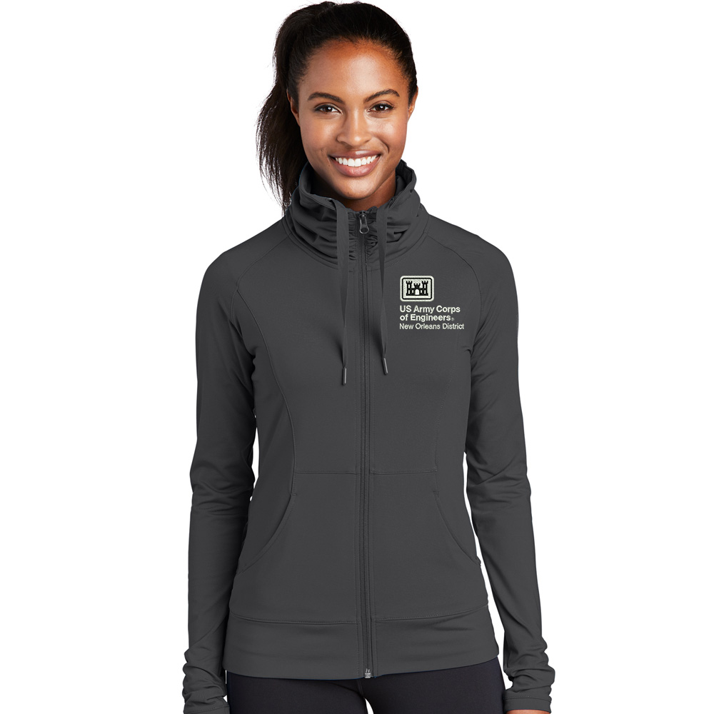 US Army Engineers New Orleans Sport-Tek Ladies Sport-Wick Stretch Full-Zip Jacket-Charcoal