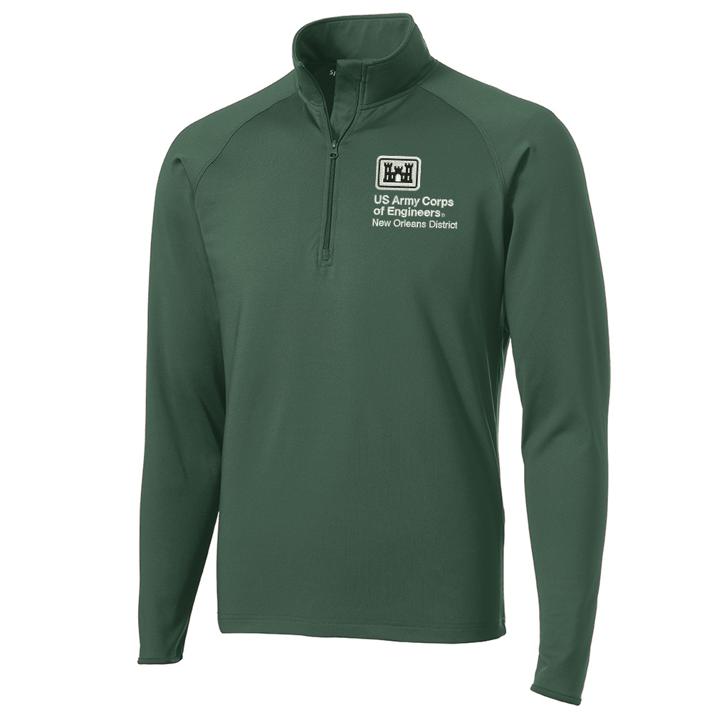 US Army Engineers New Orleans Sport-Tek Sport-Wick Stretch 1/2-Zip Pullover Men-Forest Green