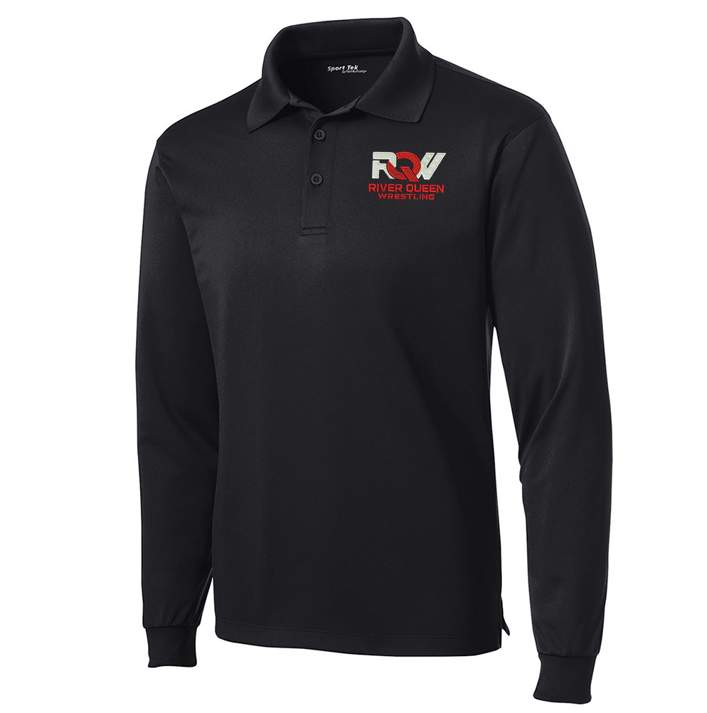 CMS River Queen Wrestling Sport Tek Men Long Sleeve Micropique Sport Wick Polo-Black
