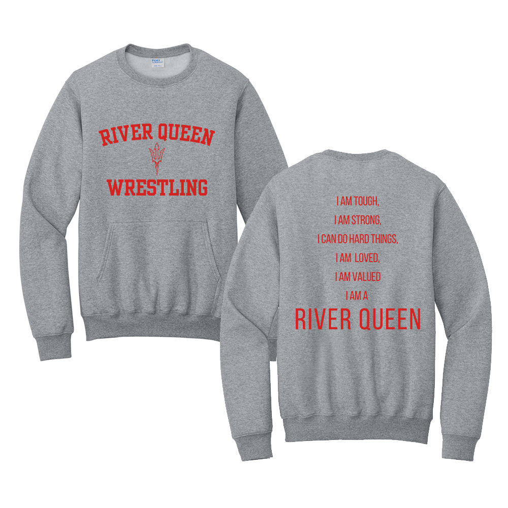 CMS River Queen Wrestling Unisex Core Fleece Crewneck Pocket Sweatshirt-Athletic Heather