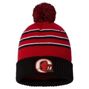 CMS Ski Trip Richardson Striped Beanie with Cuff and Pom-Red/Black/White