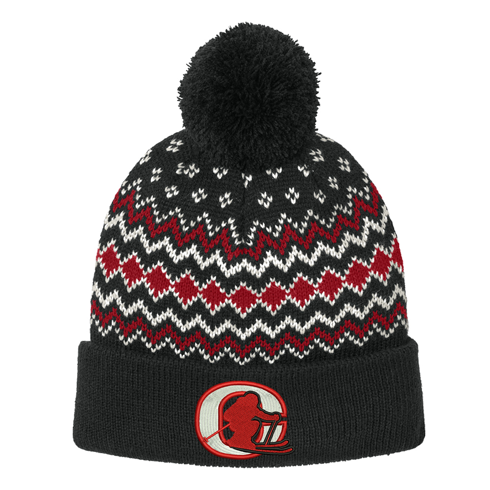 CMS Ski Trip Port Authority Alpine Pom Beanie-Black/Red/Marshmallow