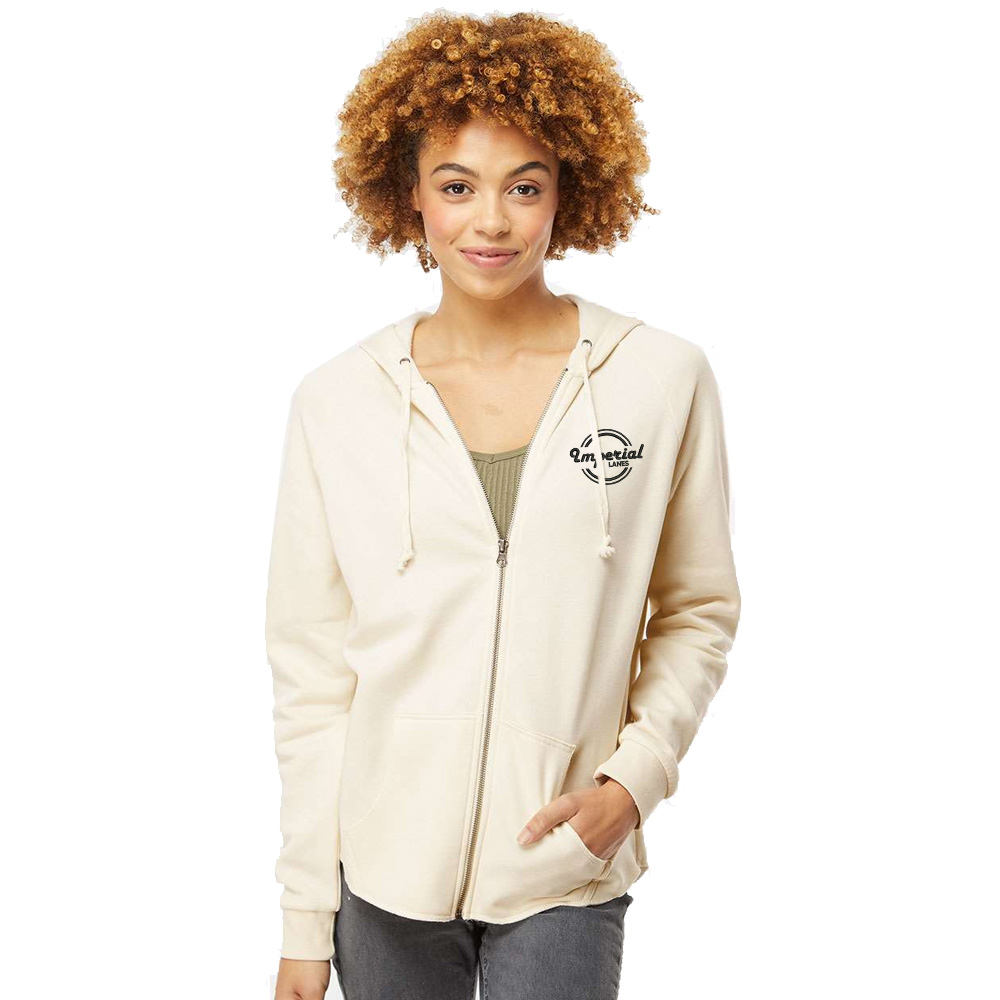 Imperial Lanes Women's California Wave Wash Full-Zip Hooded Sweatshirt-Bone