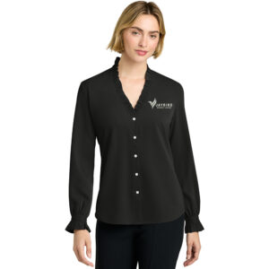 Jaybird Brooks Brothers Women’s Long Sleeve Ruffle Collar Blouse-Black