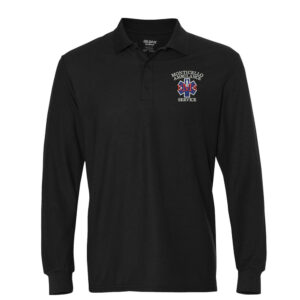 Monticello EMS Men Gildan DryBlend Double Pique Long Sleeve Sport Shirt-Black (S, M, L, 3x)