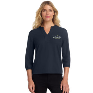 Milestone Senior Living Mercer and Mettle Women’s Stretch Crepe 3/4-Sleeve Blouse-Night Navy