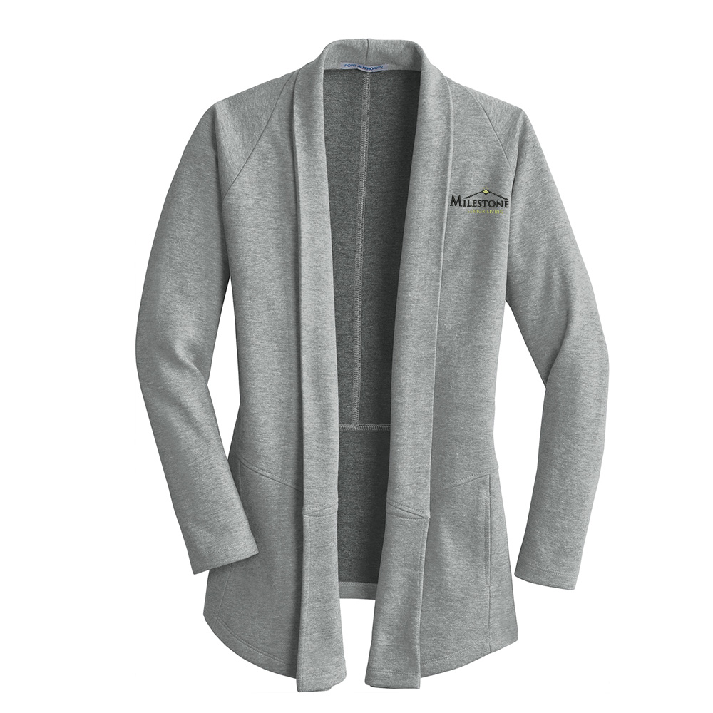 Milestone Senior Living Port Authority Ladies Interlock Cardigan-Medium Grey