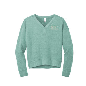 OFC District Women’s Perfect Tri Fleece V-Neck Sweatshirt-Heathered Eucalyptus Blue