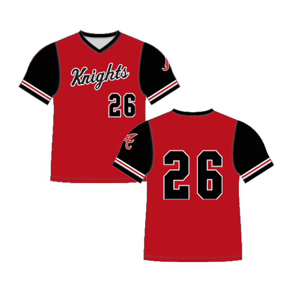 03. QC Area Knights Sublimated V-Neck Jersey-Red-Black-Fabric M