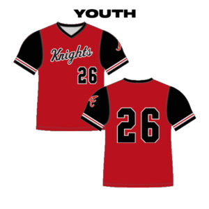 04. QC Area Knights YOUTH Sublimated V-Neck Jersey-Red-Black-Fabric M